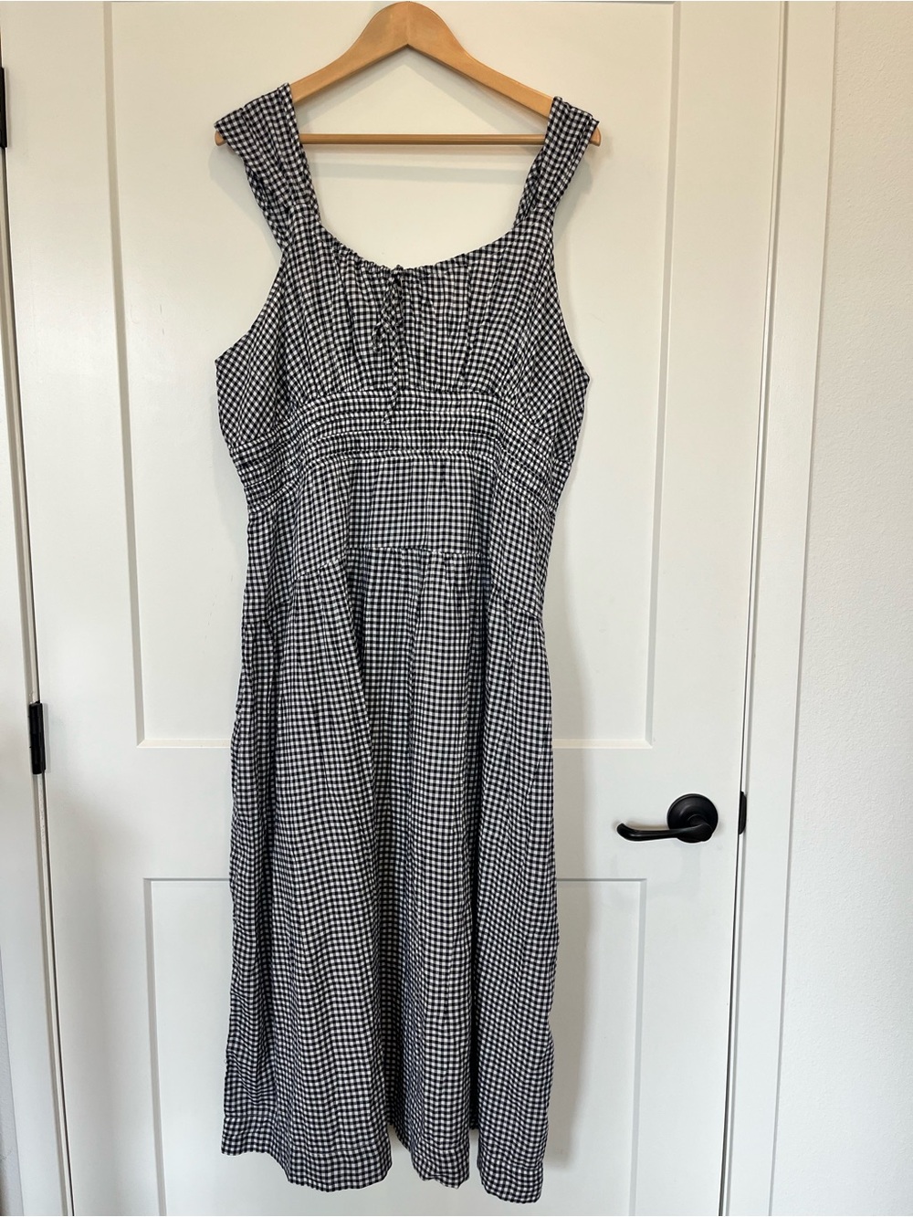 Lucky Brand Cotton NavyWhite Gingham Milkmaid Smocked Cottagecore Maxi Dress XXL
